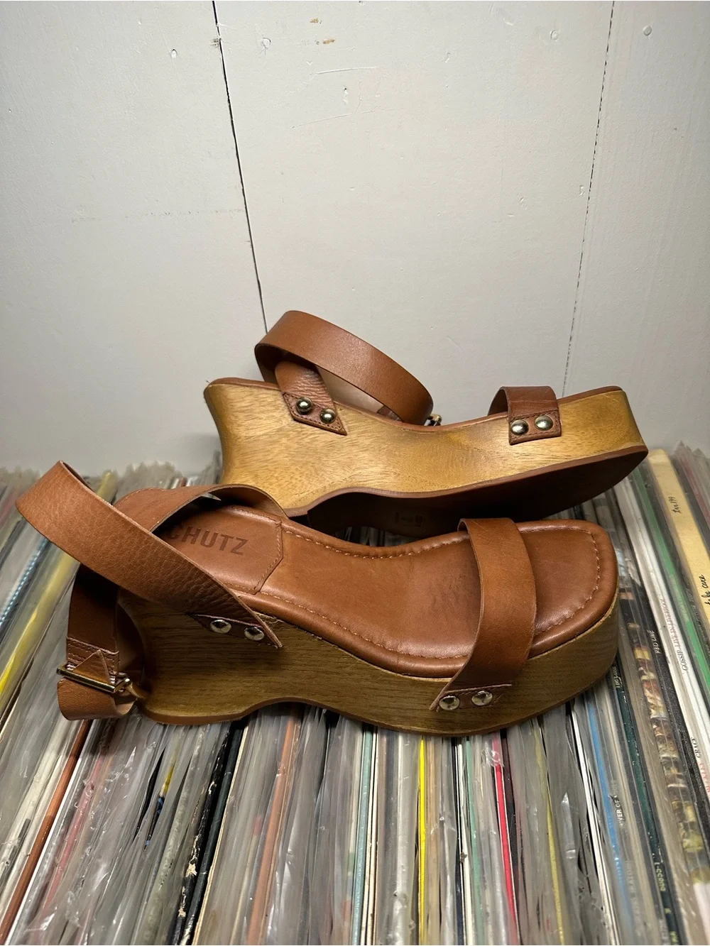 Schutz Women's tan Platform Wedge Sandals with Ankle Strap